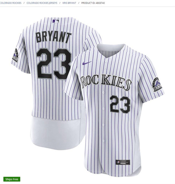 Mens Colorado Rockies #23 Kris Bryant Nike Home White Pinstripe FlexBase Player Jersey