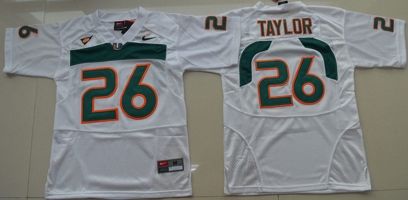 Mens Miami Hurricanes #26 Sean Taylor Nike White Throwback Football Jersey