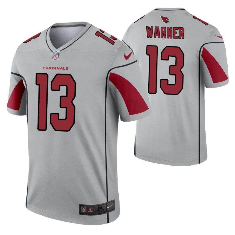 Mens Arizona Cardinals Retired Player #13 Kurt Warner Nike Silver Inverted Legend Jersey