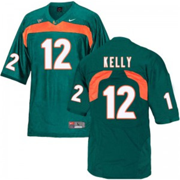 Mens Miami Hurricanes #12 Jim Kelly Nike Green Throwback Football Jersey