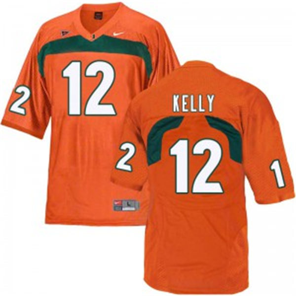 Mens Miami Hurricanes #12 Jim Kelly Nike Orange Throwback Football Jersey