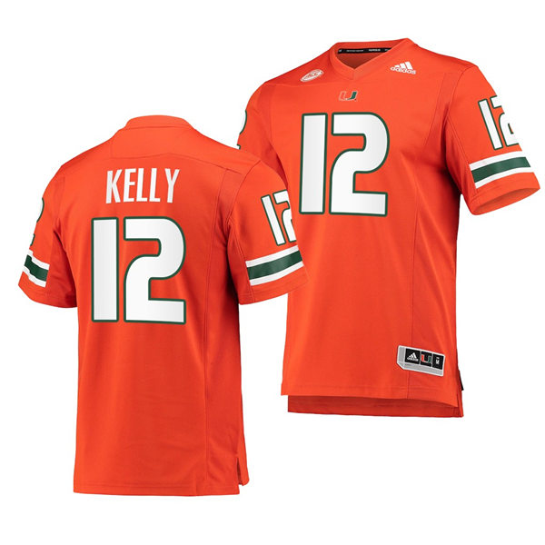 Mens Miami Hurricanes #12 Jim Kelly Adidas 2021 Orange College Football Game Jersey