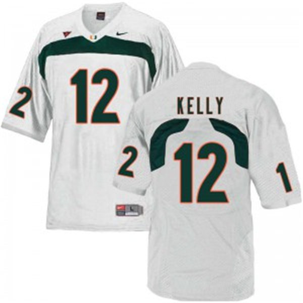 Mens Miami Hurricanes #12 Jim Kelly Nike White Throwback Football Jersey