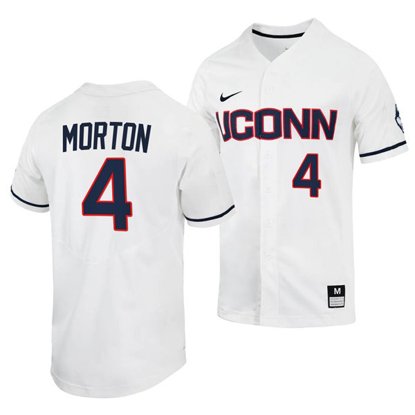 Mens UConn Huskie #4 Korey Morton Nike White College Baseball Game Jersey Mens UConn Huskie #4 Korey Morton Nike White College Baseball Game Jersey