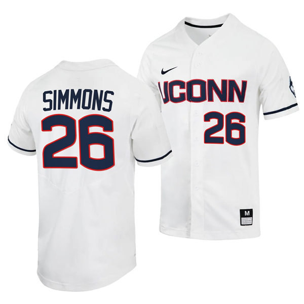 Mens UConn Huskie #26 T.C. Simmons Nike White College Baseball Game Jersey