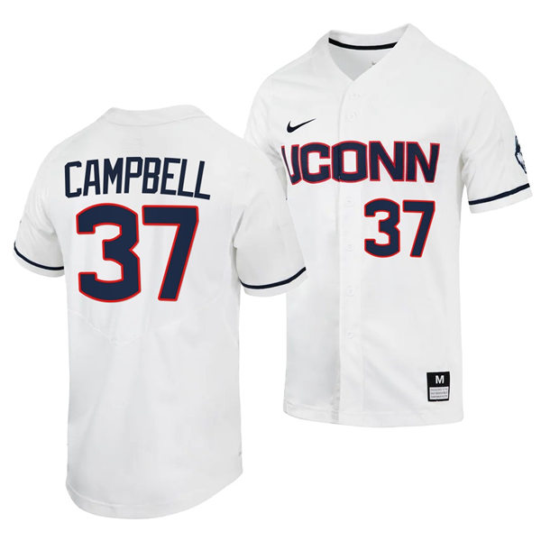 Mens UConn Huskie #37 Kenny Campbell Nike White College Baseball Game Jersey