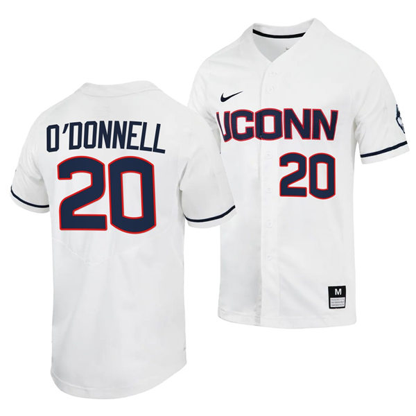 Mens UConn Huskie #20 Brendan O'Donnell Nike White College Baseball Game Jersey