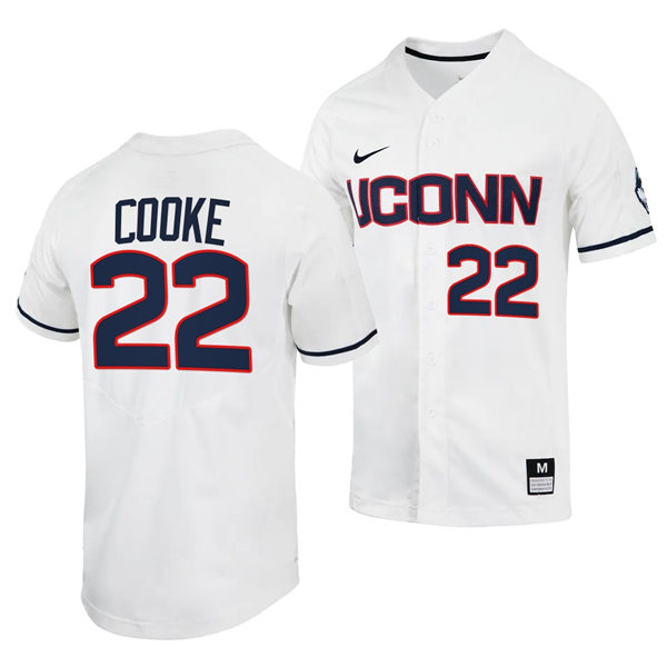Mens UConn Huskie #22 Ian Cooke Nike White College Baseball Game Jersey