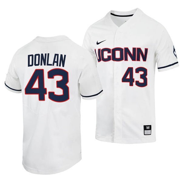 Mens UConn Huskie #43 Matt Donlan Nike White College Baseball Game Jersey