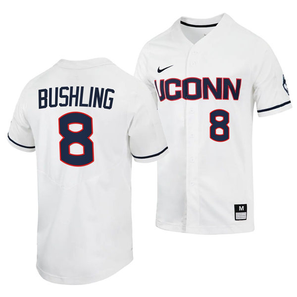 Mens UConn Huskie #8 Zach Bushling Nike White College Baseball Game Jersey
