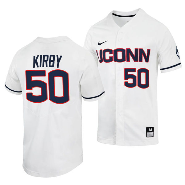 Mens UConn Huskie #50 Devin Kirby Nike White College Baseball Game Jersey