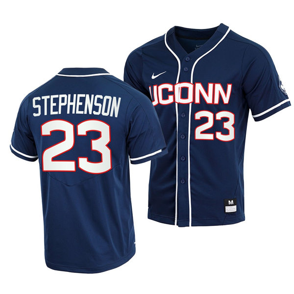 Mens UConn Huskie #23 Zach Stephenson College Baseball Game Jersey Nike Navy 