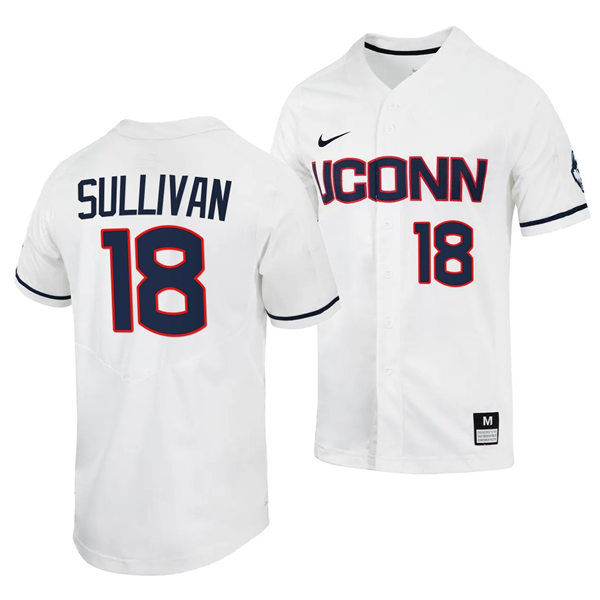 Mens UConn Huskie #18 Jack Sullivan Nike White College Baseball Game Jersey