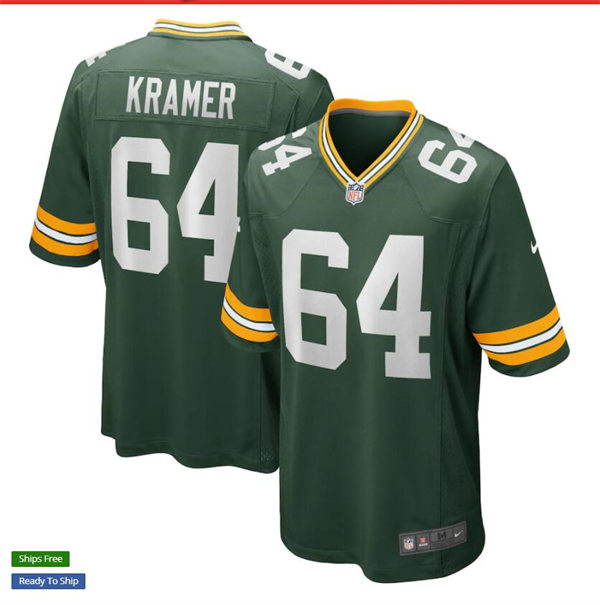 Mens Green Bay Packers Retired Player #64 Jerry Kramer Nike Green Vapor Limited Player Jersey