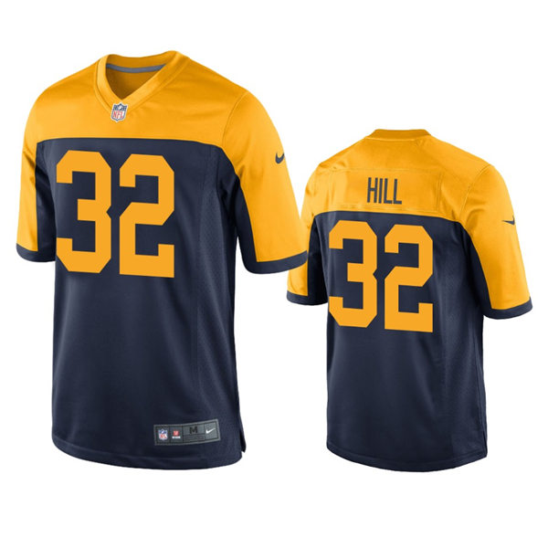 Mens Green Bay Packers #32 Kylin Hill Nike Navy Gold Throwback Limited Jersey