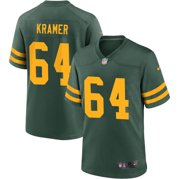 Mens Green Bay Packers Retired Player #64 Jerry Kramer Nike 2021 Green Alternate Retro 1950s Throwback Jersey