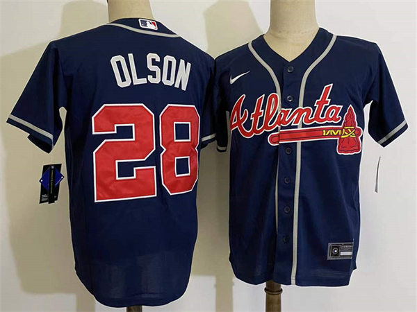 Men's Atlanta Braves #28 Matt Olson Nike Navy Alternate Cool Base Player Jersey