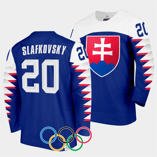 Mens Slovakia Hockey Team #20 Juraj Slafkovsky 2021 IIHF World Junior Championship Away Blue Jersey