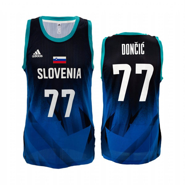 Mens Slovenia Basketball Team #77 Luka Doncic 2021 Tokyo Olymipcs Blue Jersey