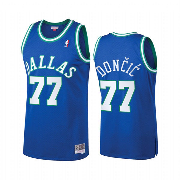 Mens Dallas Mavericks #77 Luka Doncic Blue Mitchell & Ness Hardwood Classics Team Heritage Fashion Jersey