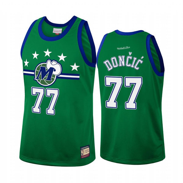 Mens Dallas Mavericks #77 Luka Doncic Green Mitchell & Ness Hardwood Classics Team Heritage Fashion Jersey