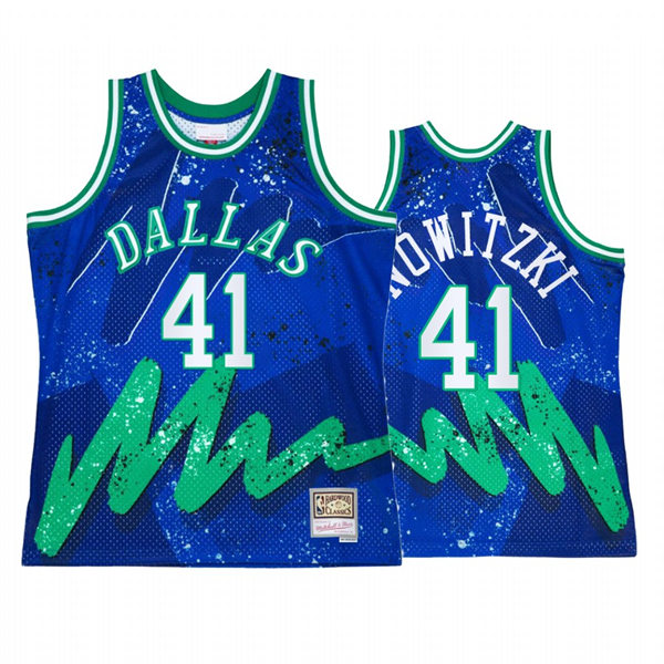 Mens Dallas Mavericks Retired Player#41 Dirk Nowitzki Hyper Hoop Blue 90s Throwback Jersey