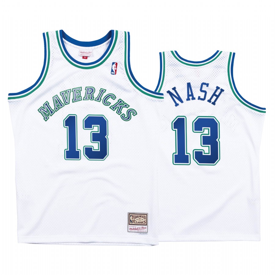 Mens Dallas Mavericks Retired Player #13 Steve Nash White HWC Throwback Legends Reload Jersey