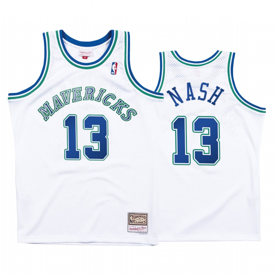 Mens Dallas Mavericks Retired Player #13 Steve Nash White HWC Throwback Legends Reload Jersey
