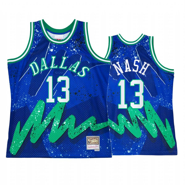 Mens Dallas Mavericks Retired Player#13 Steve Nash Hyper Hoop Blue 90s Throwback Jersey