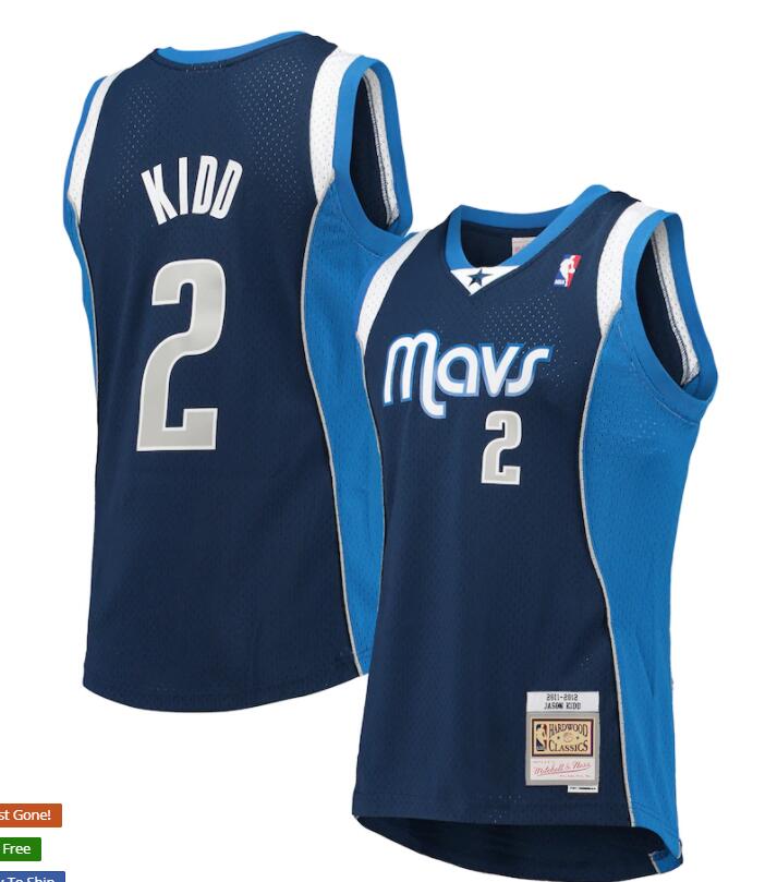 Mens Dallas Mavericks Retired Player #2 Jason Kidd Mitchell & Ness Navy 2011-12 Hardwood Classics Swingman Jersey