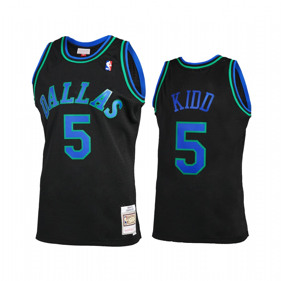 Mens Dallas Mavericks Retired Player #5 Jason Kidd Mitchell & Ness Black 1994-95 Hardwood Classics Reload 2.0 Swingman Jersey