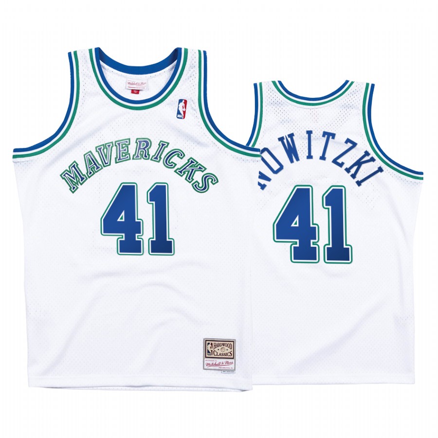 Mens Dallas Mavericks Retired Player #41 Dirk Nowitzki White HWC Throwback Legends Reload Jersey