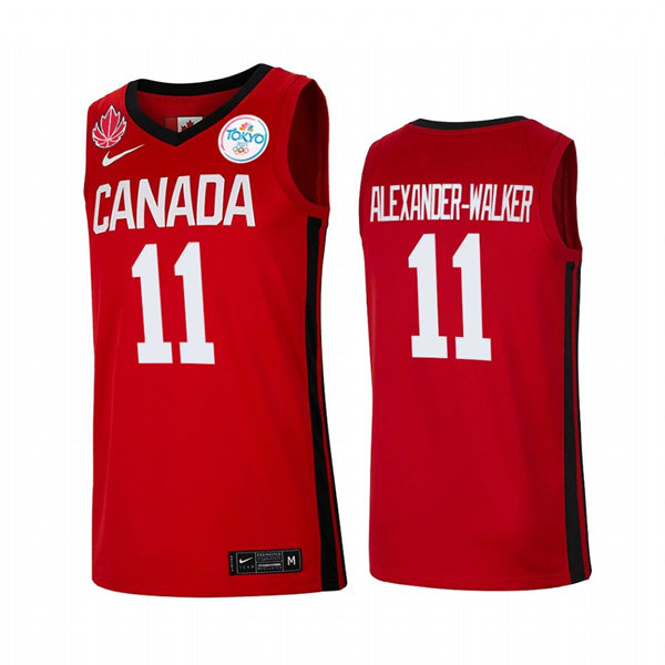 Mens Youth Canada Basketball Team #11 Nickeil Alexander-Walker Nike Red 2021 Tokyo Olympics Jersey 