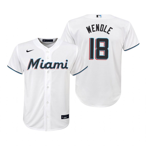 Youth Miami Marlins #18 Joey Wendle Nike White Replica Home Jersey