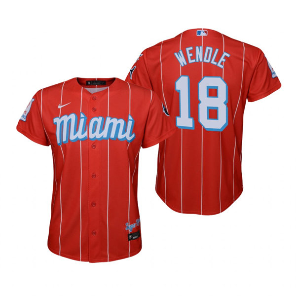 Youth Miami Marlins #18 Joey Wendle Nike Red 2021 City Connect Jersey