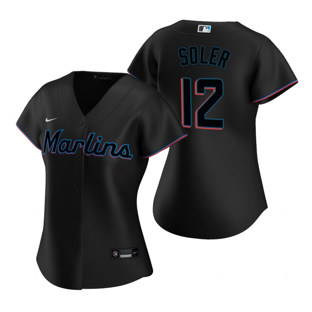 Womens Miami Marlins #12 Jorge Soler Nike Black Alternate Jersey