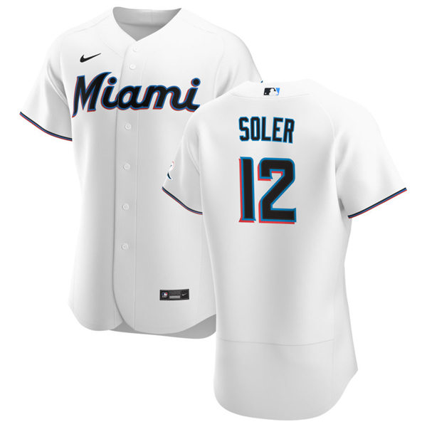 Mens Miami Marlins #12 Jorge Soler Nike White Home FlexBase Player Jersey