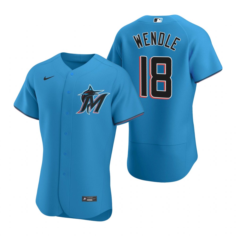 Mens Miami Marlins #18 Joey Wendle Nike Blue Alternate FlexBase Player Jersey
