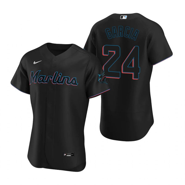 Mens Miami Marlins #24 Avisail Garcia Nike Black Alternate FlexBase Player Jersey