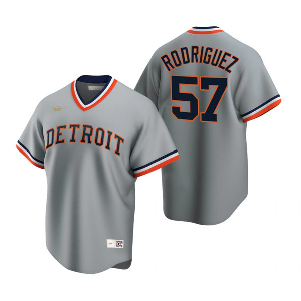Mens Detroit Tigers #57 Eduardo Rodriguez Nike Gray Pullover Cooperstown Collection Jersey