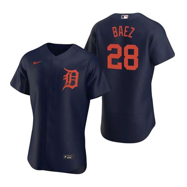 Mens Detroit Tigers #28 Javier Baez Nike Navy Orange FlexBase Jersey