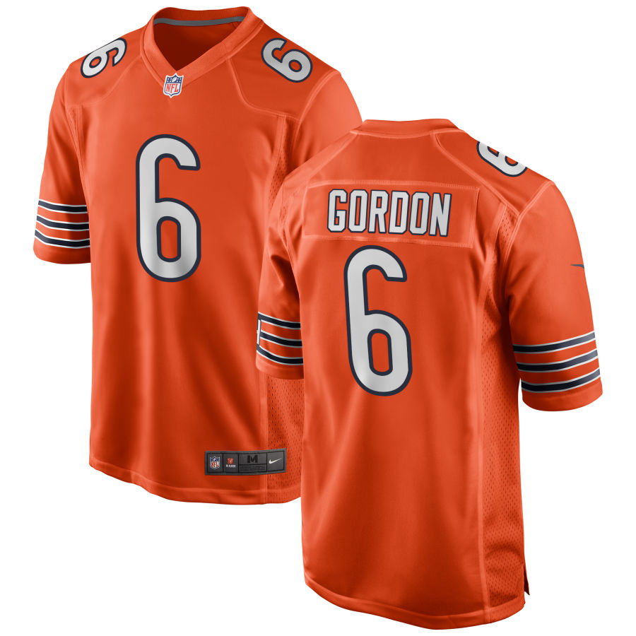 Mens Chicago Bears #6 Kyler Gordon Nike Orange Vapor Limited Jersey