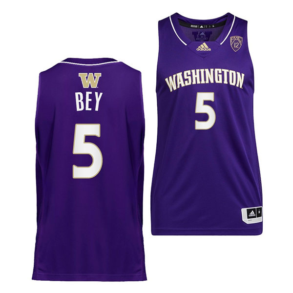 Mens Youth Washington Huskies #5 Jamal Bey Adidas Purple College Basketball Game Jersey