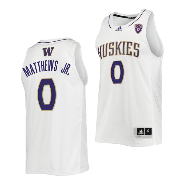 Mens Youth Washington Huskies #0 Emmitt Matthews Jr. Adidas White College Basketball Game Jersey