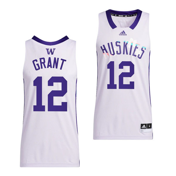 Mens Youth Washington Huskies #12 Jackson Grant 2022 White Honoring Black Excellence Basketball Jersey