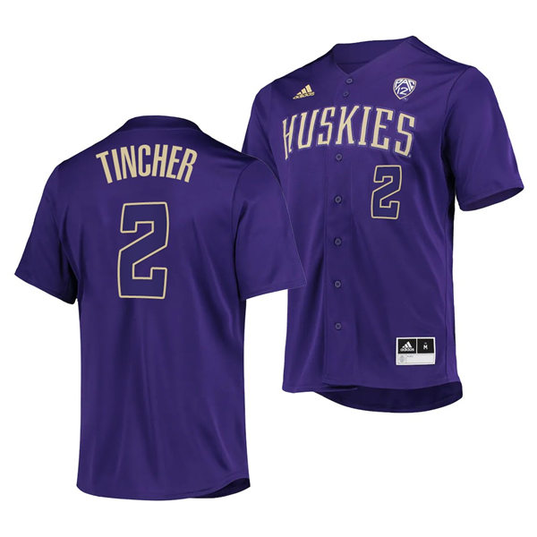 Mens Youth Washington Huskies #2 Johnny Tincher 2022 Purple With Name College Baseball Jersey