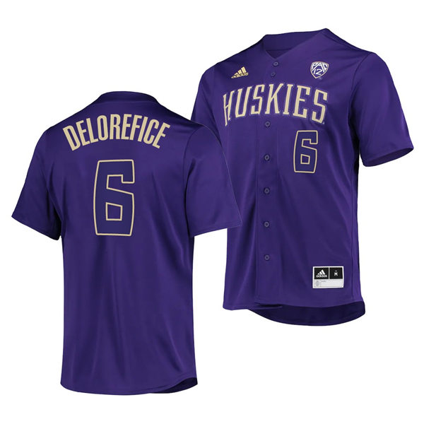 Mens Youth Washington Huskies #6 Davis Delorefice 2022 Purple With Name College Baseball Jersey