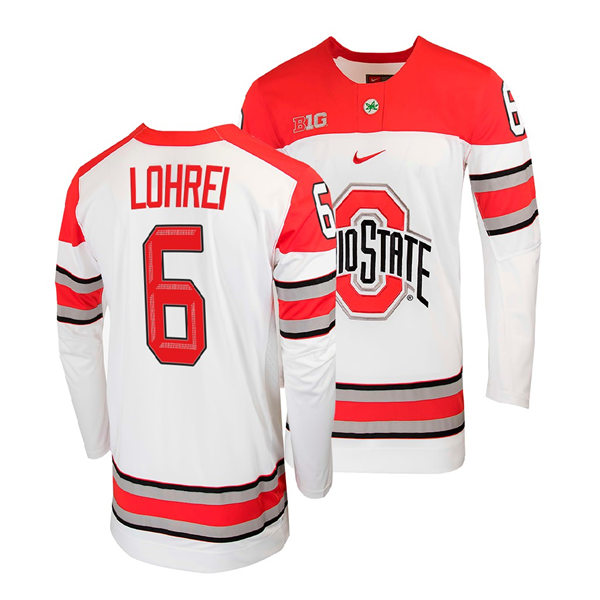 Mens Youth Ohio State Buckeyes #6 Mason Lohrei Nike White College Hockey Game Jersey