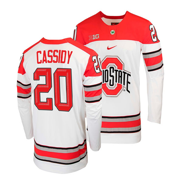 Mens Youth Ohio State Buckeyes #20 Matt Cassidy Nike White College Hockey Game Jersey