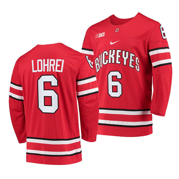 Mens Youth Ohio State Buckeyes #6 Mason Lohrei Nike Scarlet College Hockey Game Jersey